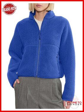Long Sleeve Zip Up Sherpa Fleece Jacket Winter Warm Sweatshirt Coat